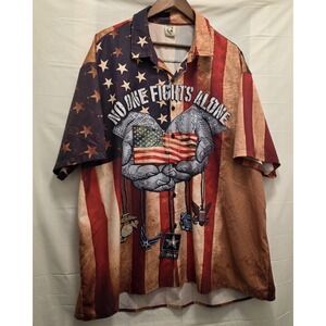 Hardaddy Patriotic Military First Responders No One Fights Alone Button Down 3XL